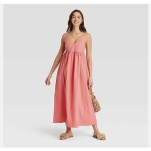 Women's Seersucker Maxi A-Line Dress - A New Day Coral XS New